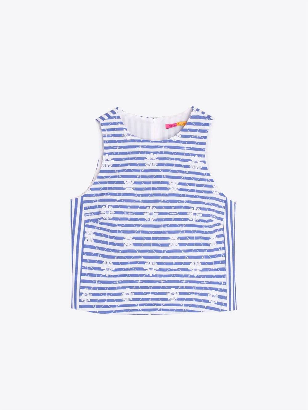 NEW VILAGALLO women's striped top with floral embroidery in blue